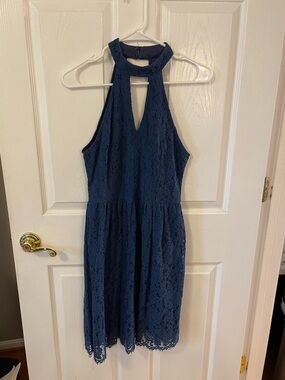 Altar'd State Navy Lace Strapless Halter Dress